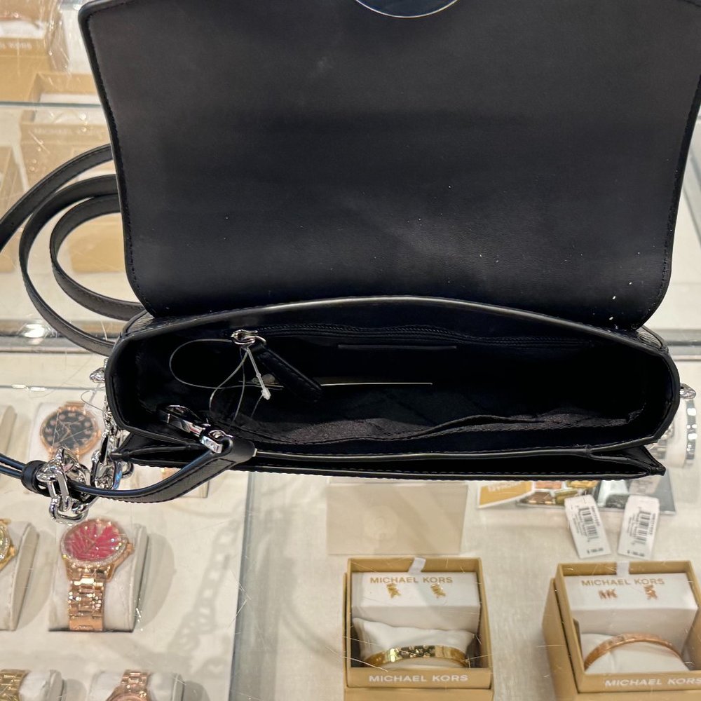 Michael Kors Carmen MD Flap Shoulder Chain Crossbody Bag Embossed Black/Silver - Picture 8 of 8
